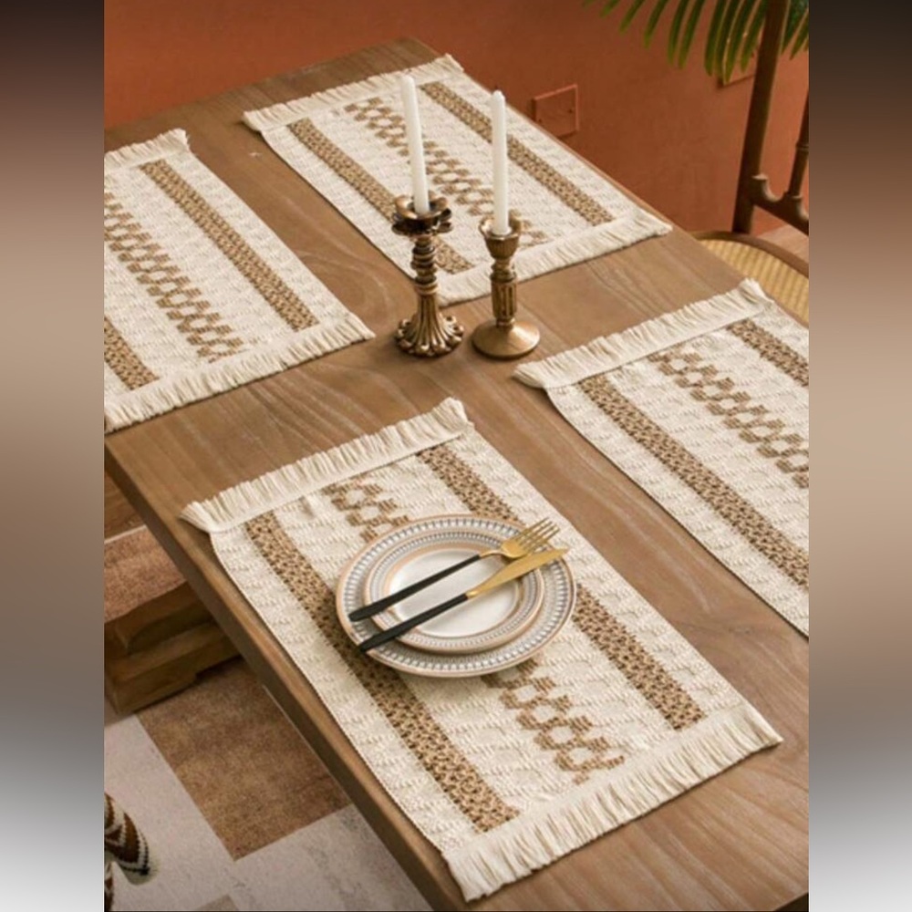 🌾 Set of 8 Boho Farmhouse Placemats – 12”x 20” – Fringe Woven Table Mats - Picture 6 of 6